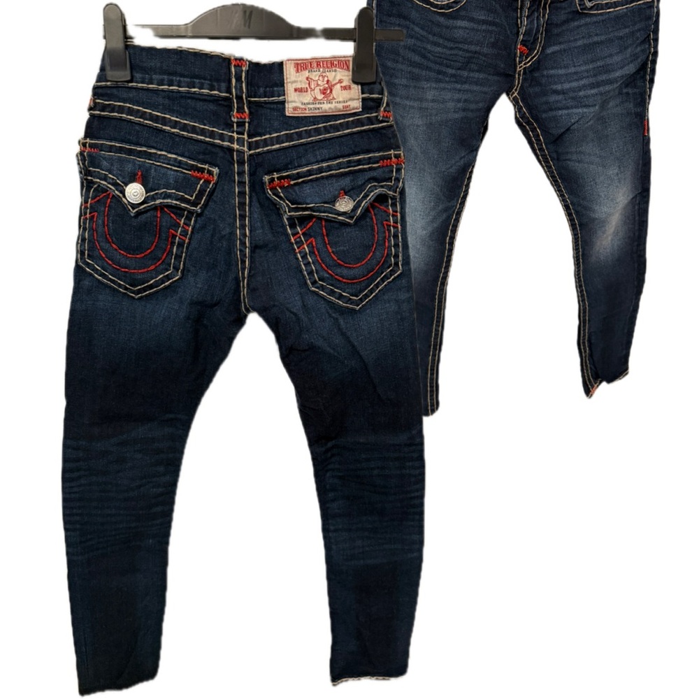 True Religion Blue Jeans with Red Accents
